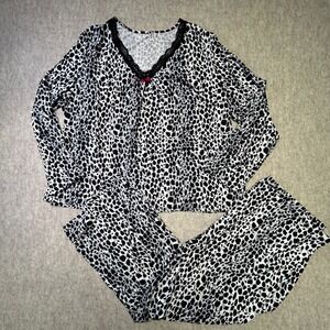George Animal Print Pajama Set Long Sleeve Top Pants Black White Women 2XL